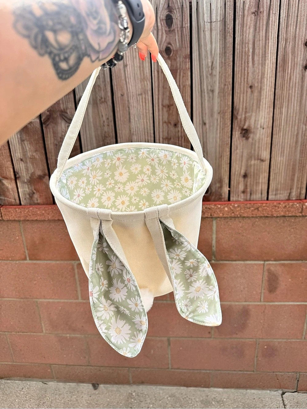 Floral Bunny Ear Tote in Cream & Green